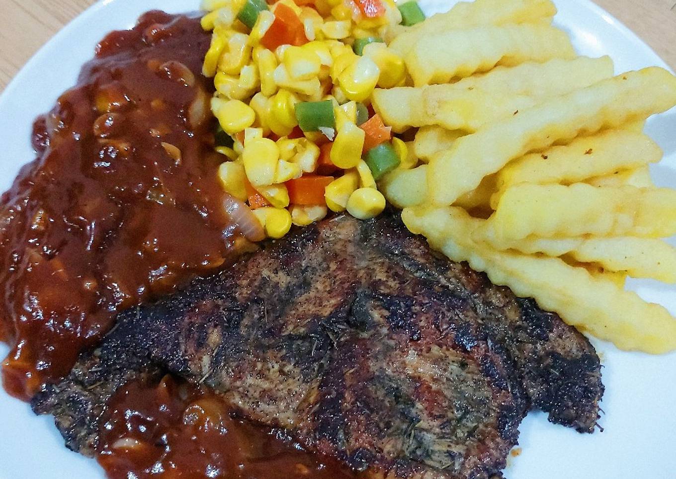 Blackpepper Chicken Steak with Bbq Sauce