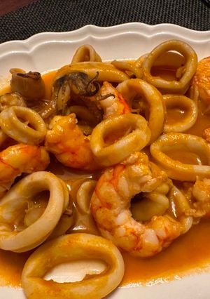 Una foto de Calamares con gambones en salsa americana con robot Moulinex iCompanion Touch XL