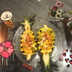 Russian salad and Zuccini banana choconut shake A picture of Russian salad and Zuccini banana choconut shake.