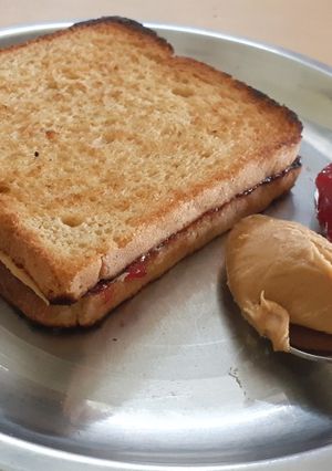 A picture of Peanut butter jam sandwich.