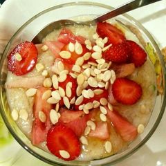 Oatmeal with fruits and nuts A picture of Oatmeal with fruits and nuts.