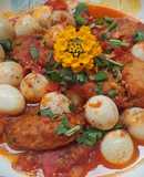 Chả cá và trứng cút sốt cà