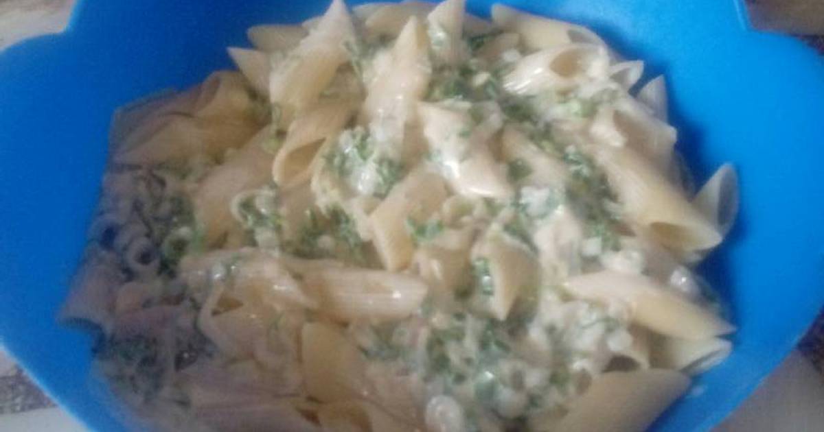 Fideos con crema de jamón y verdeo Receta de Leonardo Benitez Cookpad