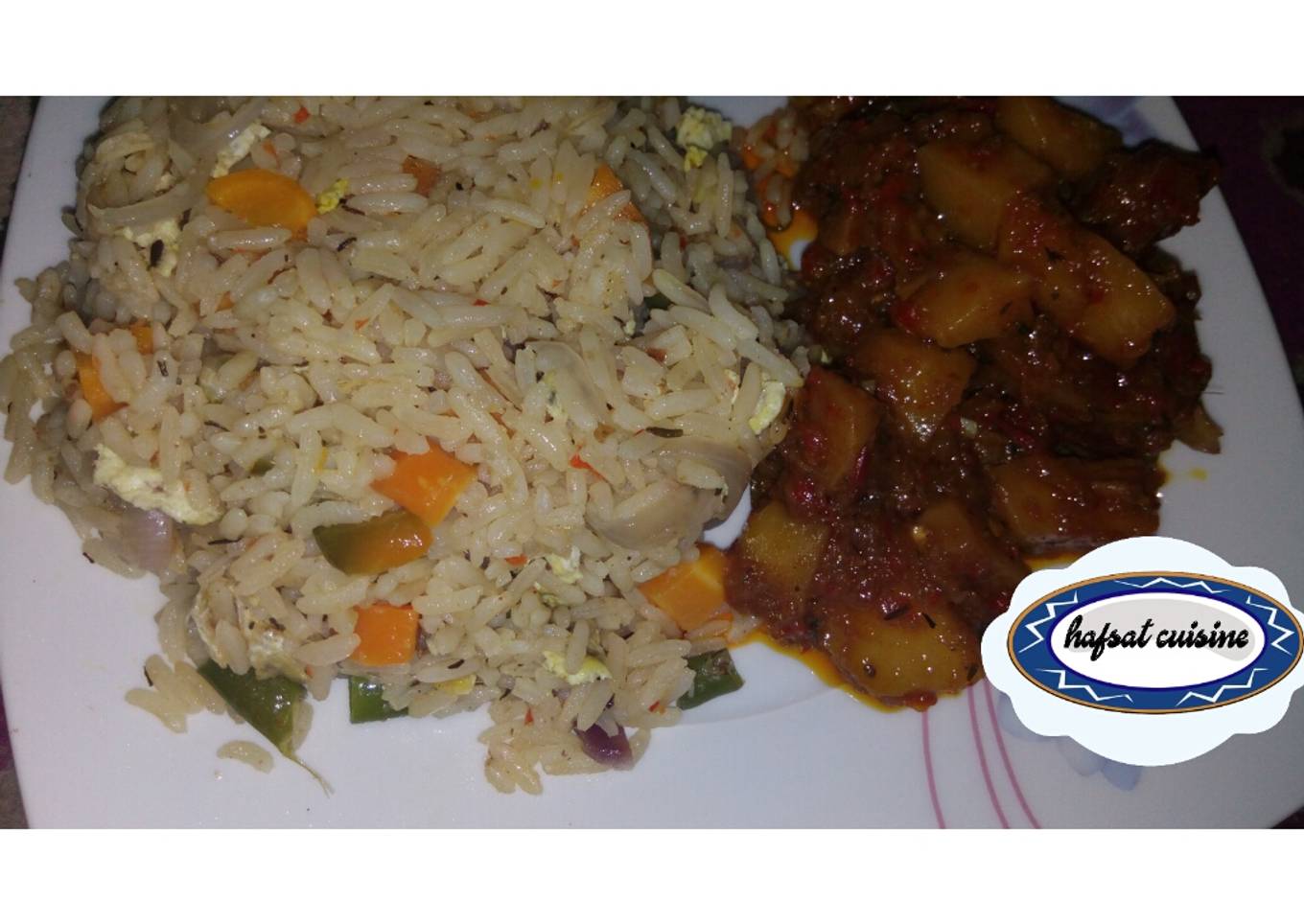White jollof rice with potato sous