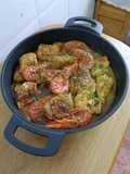 Pollo con gambas con picada de frutos secos