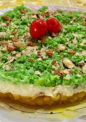 A picture of Boondi Firni Kalakand Cake.