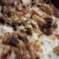 A picture of Pumpkin with cooking cream or ice cream.