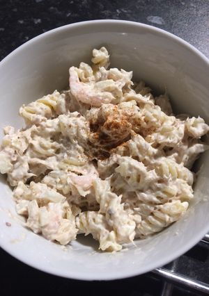 A picture of Tuna and prawn pasta salad.