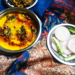 Palak pakoda kadhi A picture of Palak pakoda kadhi.
