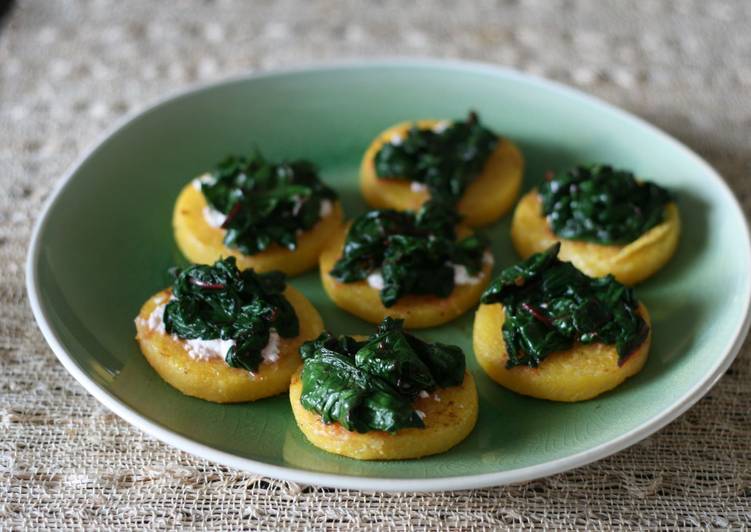 Steps to Make Speedy Polenta with goat cheese + greens