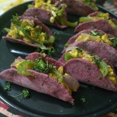 Beetroot Chapati tacos with sweet corn A picture of Beetroot Chapati tacos with sweet corn.