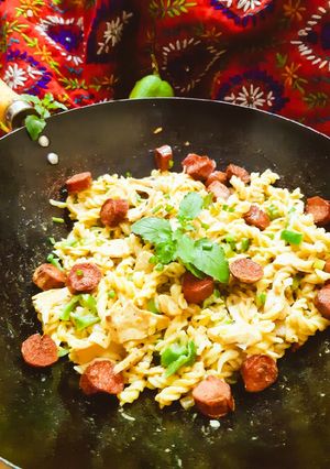 A picture of Wok-fried Mushroom Cream Pasta.