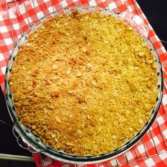 A picture of Apple and rhubarb crumble.
