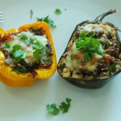 A picture of Greek style stuffed peppers.