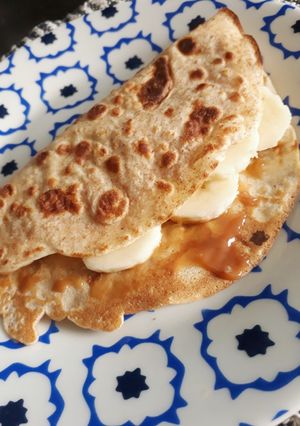 Una foto de Panqueques integrales con dulce de leche sin azúcar