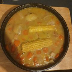 A picture of Celeriac Sweetcorn Stew broth.