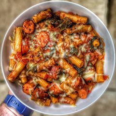 A picture of Spicy Sausage & Spinach Pasta Bake.
