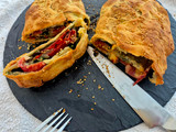 Stromboli with veggies, serrano ham and gorgonzola