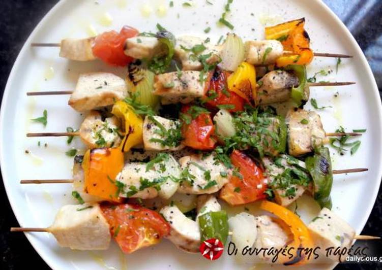 Simple Way to Prepare Homemade Swordfish souvlaki with vegetables