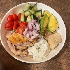 A picture of Mediterranean chicken bowl.