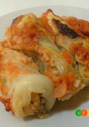 Una foto de Rollitos de col con gambas