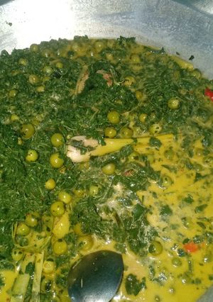 Foto resep Pucuk jawaw bakacak (Daun singkong yg diremas) + leunca kuah santan