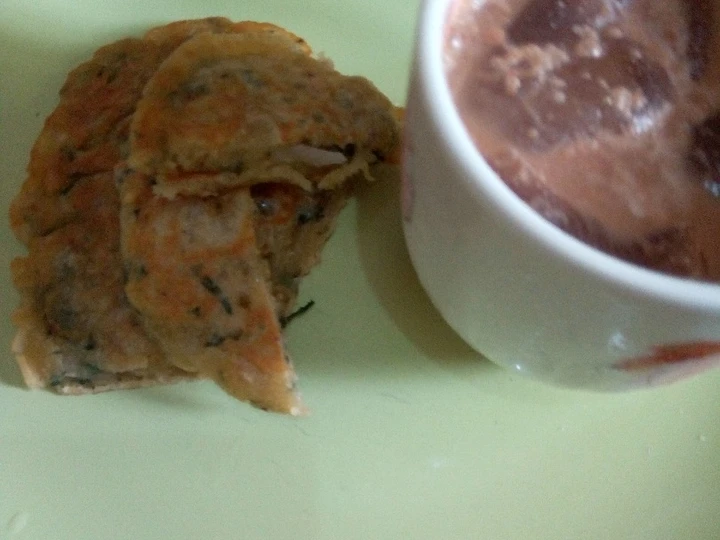 Easy Steps to Prepare Recipe Vegetable pancakes serve with very chilled beverage that is Delicious, Tasty}