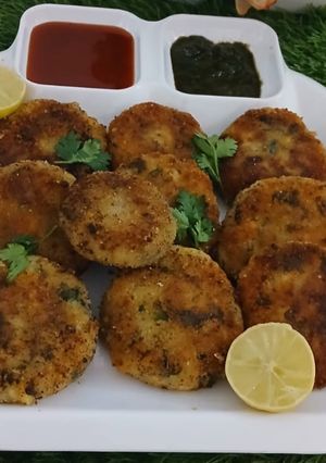 A picture of Crispy, Potato, sweet corn cheese cutlets.
