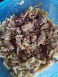 Lunch box : pâtes au fromage poulet haché et lardons de volaille