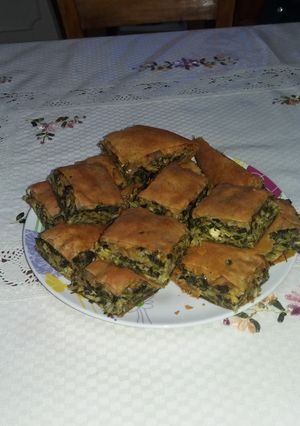 A picture of Grandma's Spanakopita with Homemade Phyllo Dough.