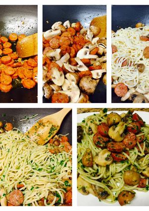 Foto resep Spaghetti Aglio Olio Sosis & Jamur