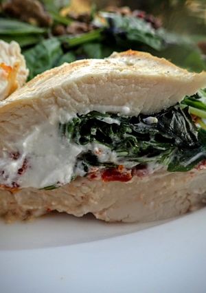 A picture of Sundried Tomato, Spinach, & Goat Cheese Stuffed Chicken.