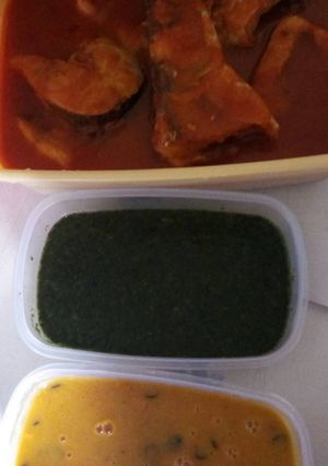 A picture of Gbegiri, Ewedu & Fresh Fish Stew Combo.