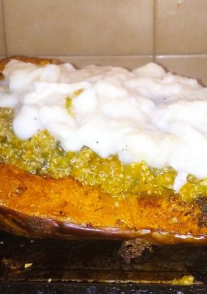 Una foto de Calabaza rellena. Vegetariana
