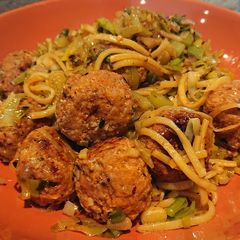 A picture of Egg Noodles and Meatballs.