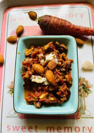 A picture of Black carrots and walnuts halwa.