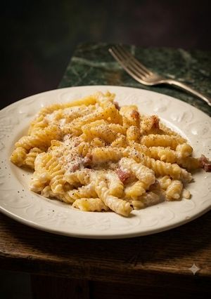 Foto di Fusilli con crema di ricotta guanciale pecorino e pepe nero