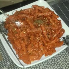 A picture of Red sauce pasta.