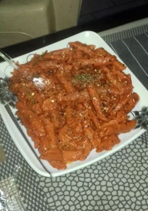 A picture of Red sauce pasta.