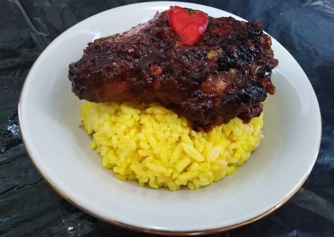 Nasi kuning + Ayam Bakar masak Habang