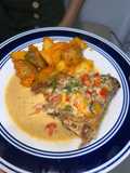 Pescado frito con salsa de coco🐟🥥