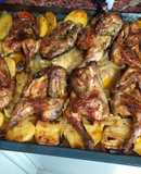 Picantones al horno con patatas