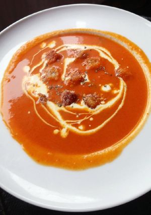 A picture of McPhee's Cream of Tomato and Basil Soup.