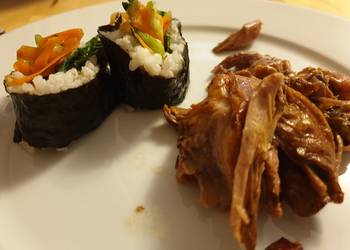 Easiest Way to Recipe Delicious Slow cooked duck w vegetable sushi rolls