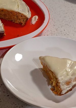 A picture of Eggless carrot cake (with whole-wheat flour).