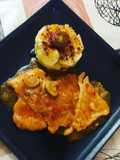 Fricandó de filete de cerdo con timbal de patata hervida