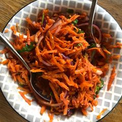 A picture of Middle Eastern inspired carrot salad.