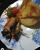 Roll de Merluza, vegetales y papas al horno