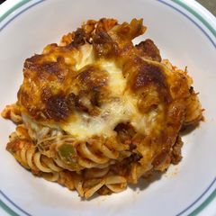 A picture of Baked Rotini with Italian Hot Sausage.
