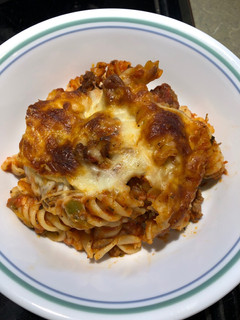 A picture of Baked Rotini with Italian Hot Sausage.